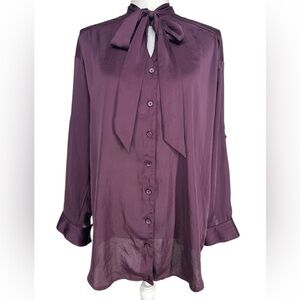EXPRESS / Purple Button Down Blouse with Bow / Small / Whimsigoth Alt Girl Glam